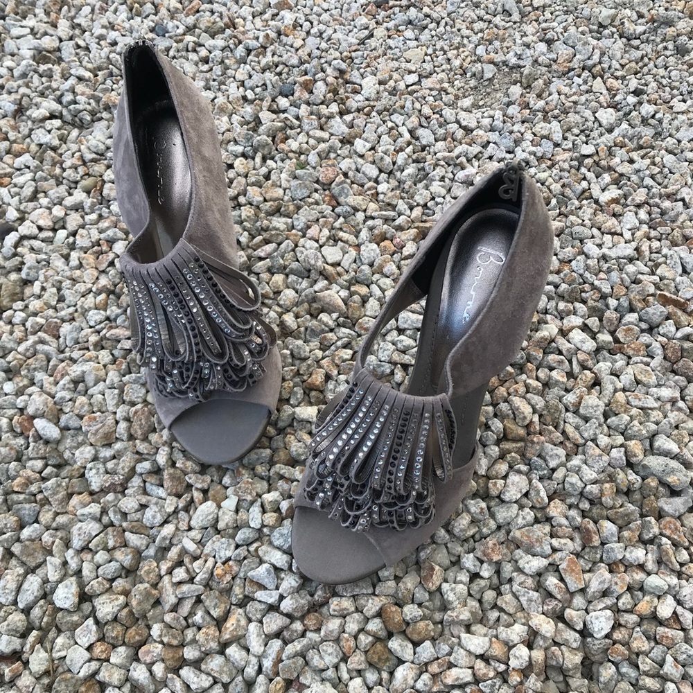 Bourne Taupe Pep-Toe Fringe Heels